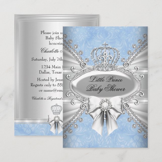 Invitation pour Baby Shower Couronne de Diamants P (Devant / Derrière)