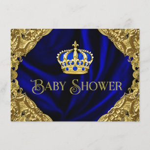 Invitation pour Baby Shower Couronne d'Or Bleu Roy