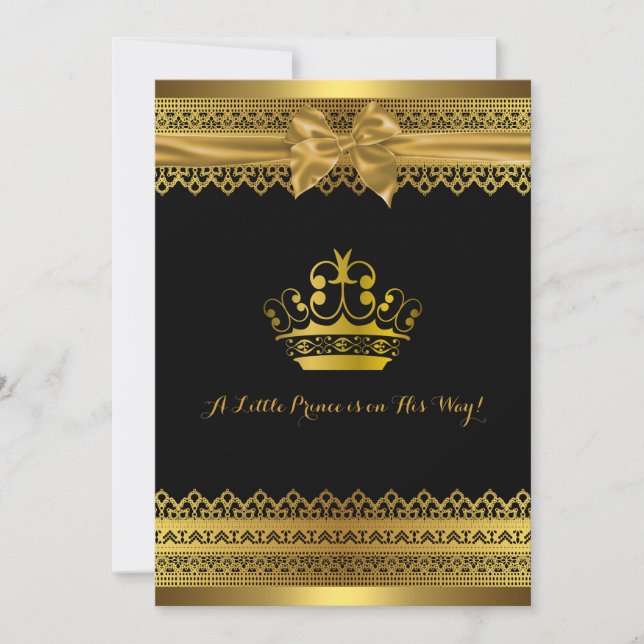 Invitation pour Baby Shower Couronne Noir & Or (Devant)
