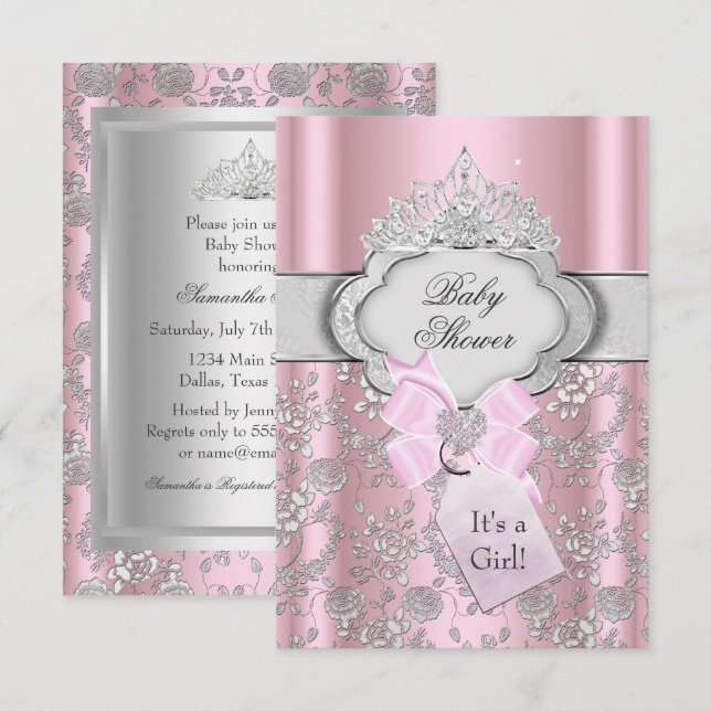 Invitation pour Baby Shower Couronne Pretty Bow Pr (Devant / Derrière)