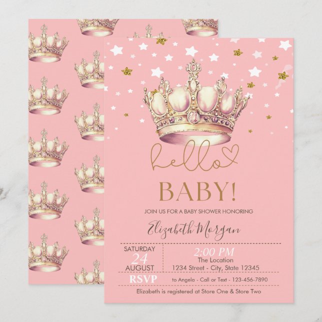 Invitation pour Baby Shower Couronne Royale et Éto (Devant / Derrière)