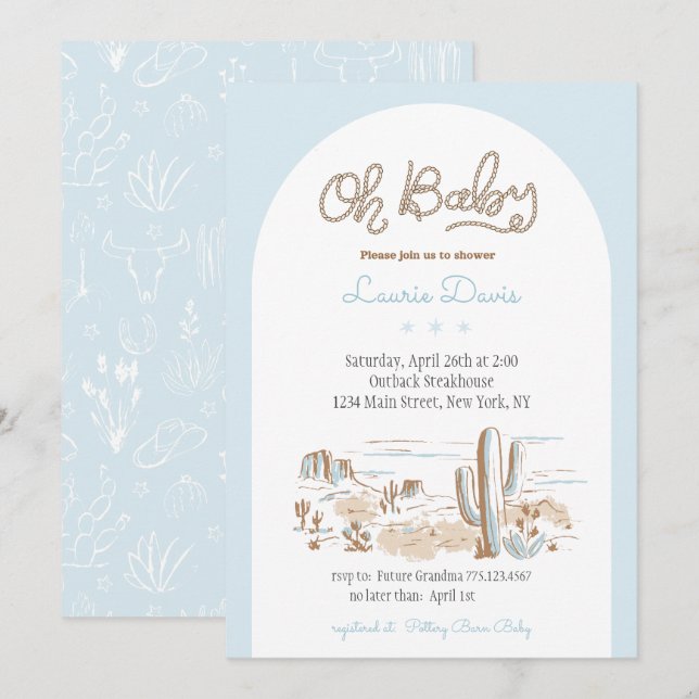 Invitation pour Baby Shower Cowboy Oh Bébé (Devant / Derrière)