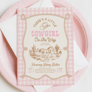 Invitation pour Baby Shower Cowgirl à carreaux ros