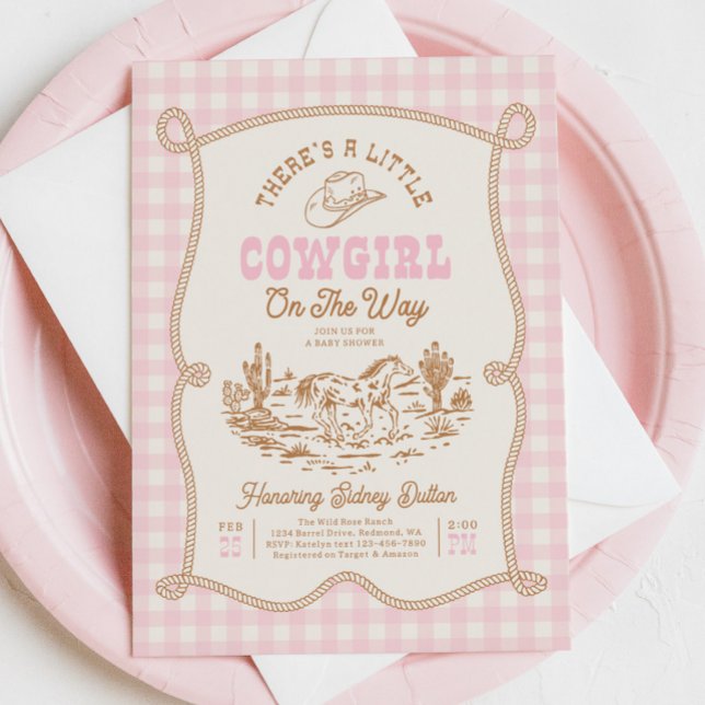 Invitation pour Baby Shower Cowgirl à carreaux ros (Créateur téléchargé)