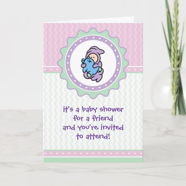 Invitation pour Baby Shower Cutietoots - Rose/Vert (Devant)