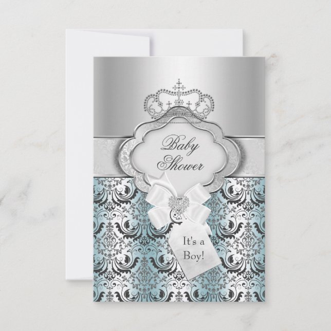 Invitation pour Baby Shower Damask & Couronne Prin (Devant)