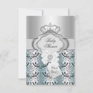 Invitation pour Baby Shower Damask & Couronne Prin