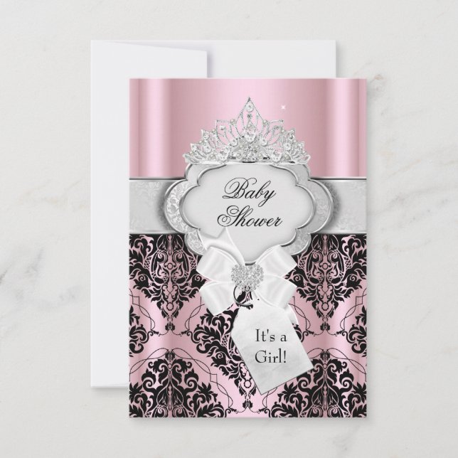 Invitation pour Baby Shower Damask & Tiara Princes (Devant)