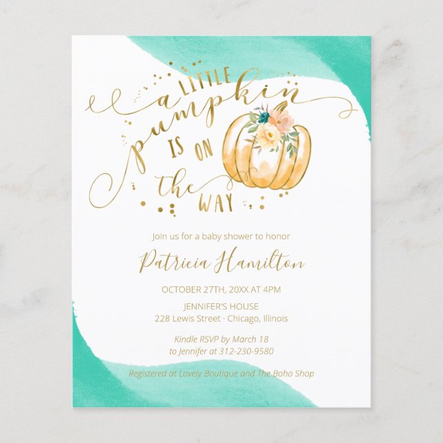 Invitation pour Baby Shower d'automne à petit budg (Devant)