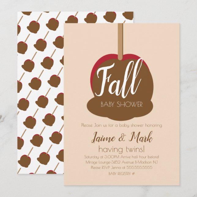 Invitation pour Baby Shower d'automne Candy Apple  (Devant / Derrière)