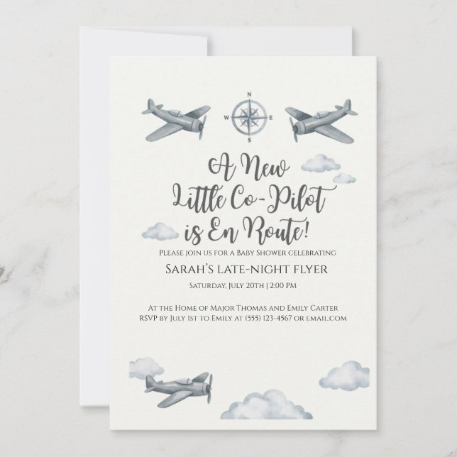 Invitation pour Baby Shower de Bébé Pilote de l'Ar (Devant)