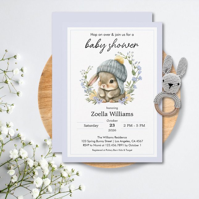 Invitation pour Baby Shower de Fleurs de Lapin Mig (Baby Shower Invitations Watercolor Cute Simple Bunny 3)