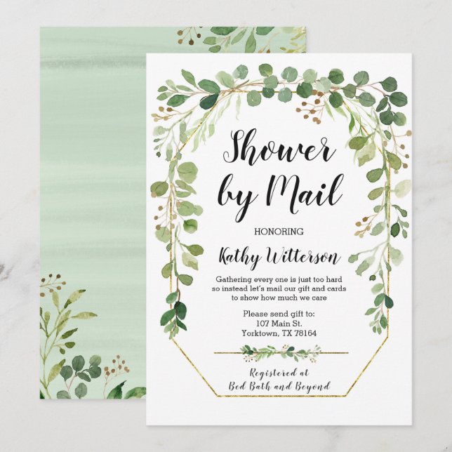 Invitation pour baby shower de greenery par la pos (Devant / Derrière)