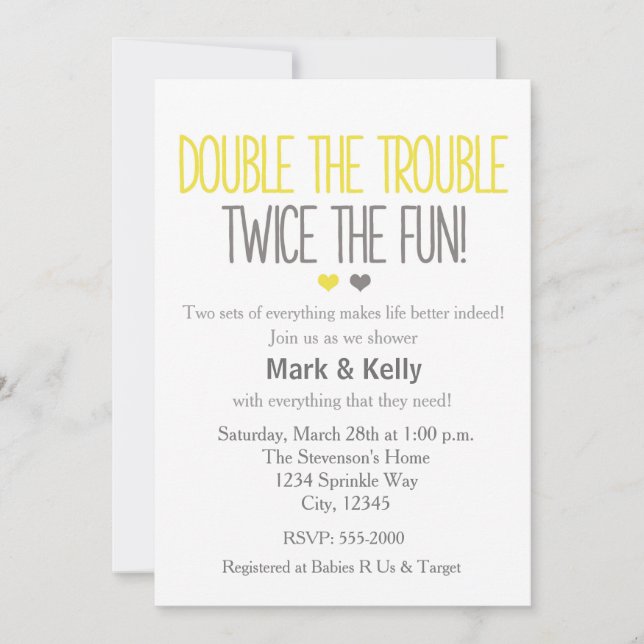 Invitation pour Baby Shower de jumeaux avec deux f (Devant)
