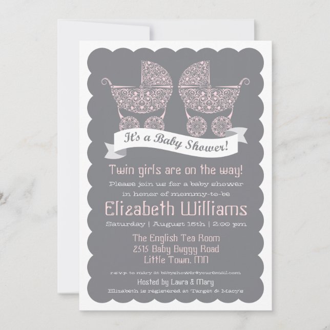 Invitation pour Baby Shower de jumelles modernes (Devant)
