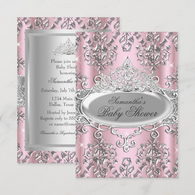 Invitation pour Baby Shower de la Princesse au Dia (Devant / Derrière)
