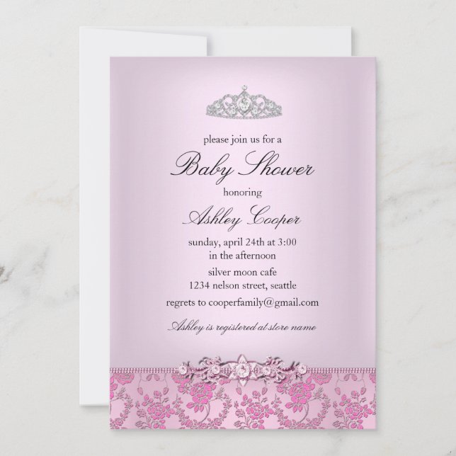 Invitation pour Baby Shower de la Princesse Rose (Devant)
