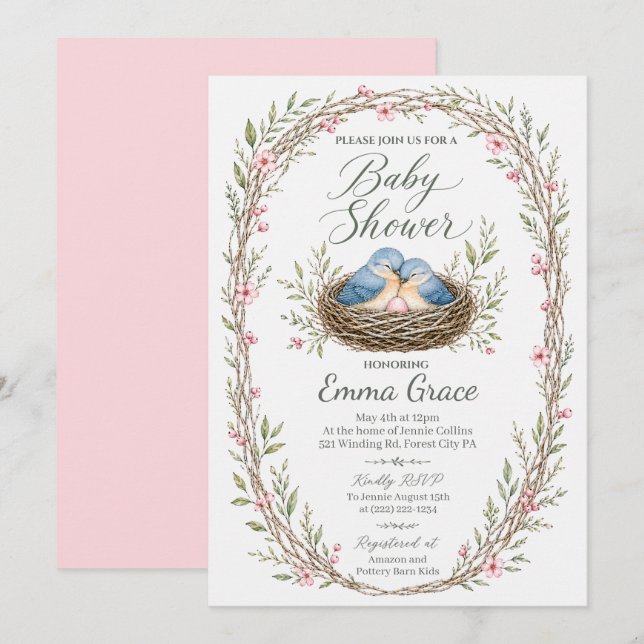 Invitation pour Baby Shower de Merlesbleus de l'Es (Devant / Derrière)