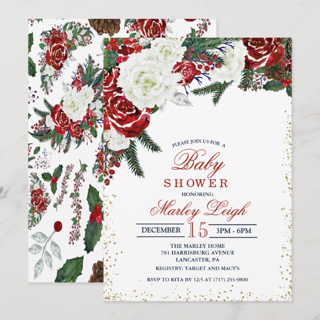 Invitation pour Baby Shower de Noël pour les Fêtes (Devant / Derrière)