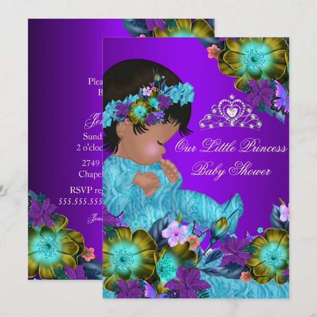 Invitation pour Baby Shower de Princesse Bleu Sarc (Devant / Derrière)