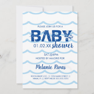Invitation pour Baby Shower d'été motif Vagues Ble