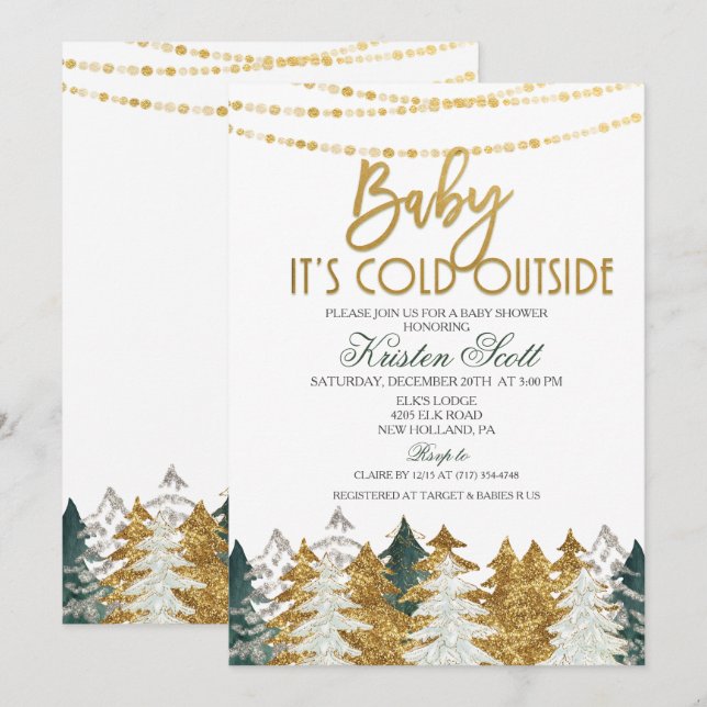 Invitation pour Baby Shower d'hiver avec Arbre Pai (Devant / Derrière)