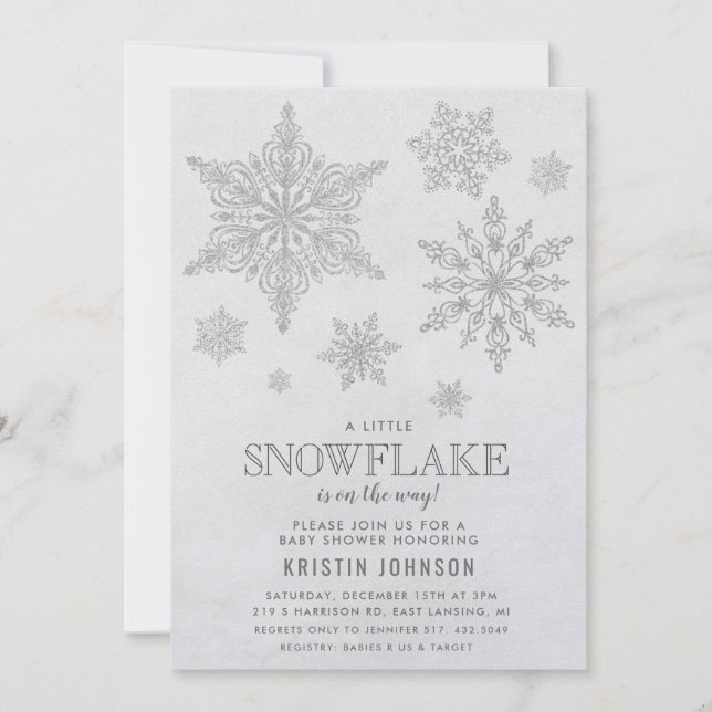 Invitation pour Baby Shower d'hiver flocon de neig (Devant)