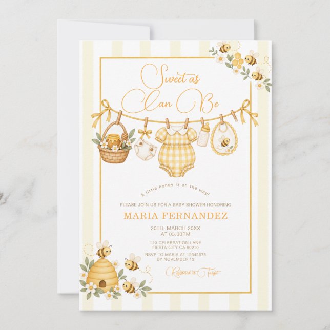 Invitation pour Baby Shower « Douce comme l'abeill (Devant)
