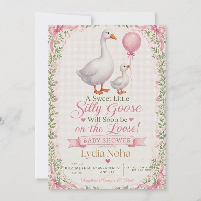 Invitation pour Baby Shower « Douce Petite Oie Rig (Devant)