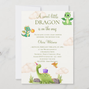 Invitation pour Baby Shower Dragon Vert