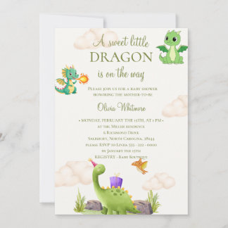 Invitation pour Baby Shower Dragon Vert
