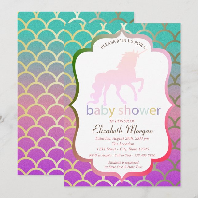 Invitation pour Baby Shower Écailles de Sirène Lic (Devant / Derrière)