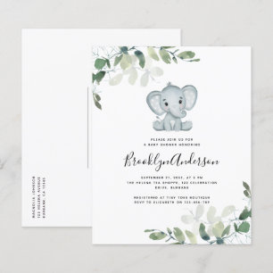 Invitation pour Baby Shower éléphant eucalyptus BU