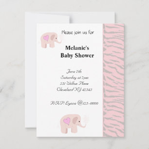 Invitation pour Baby Shower Éléphant Rose Pâle