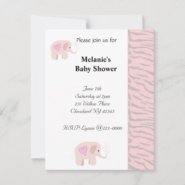 Invitation pour Baby Shower Éléphant Rose Pâle (Devant)