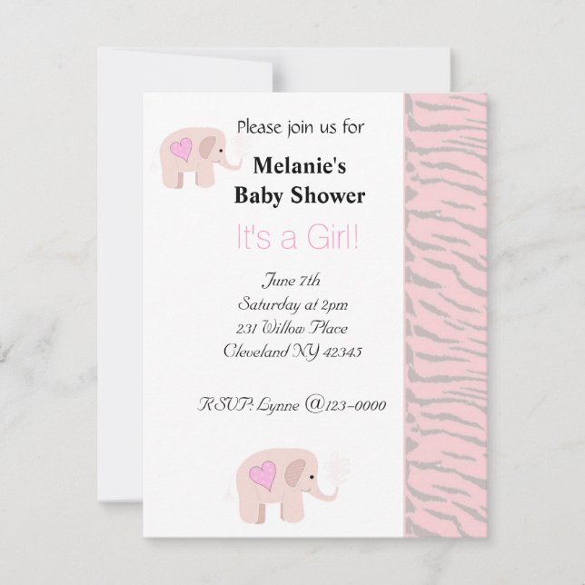 Invitation pour Baby Shower Éléphant Rose Pâle (Devant)