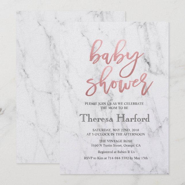 Invitation pour Baby Shower en marbre moderne (Devant / Derrière)