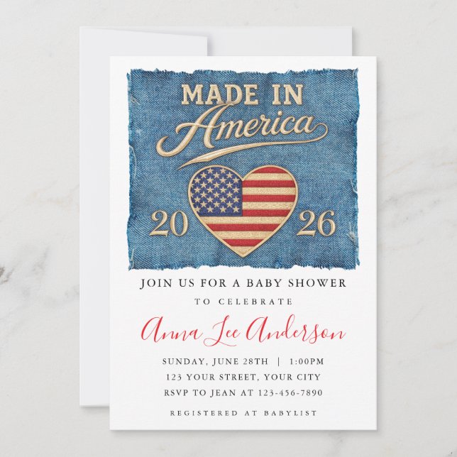 Invitation pour Baby Shower "Fabriqué en Amérique" (Devant)