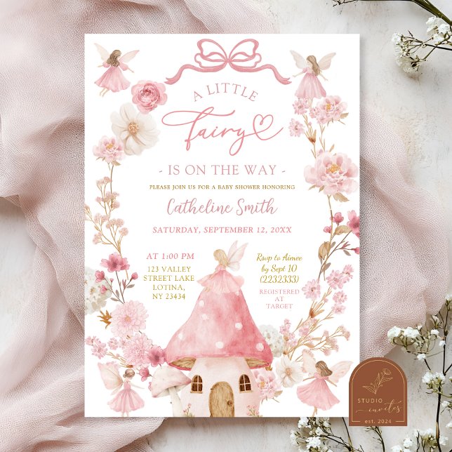 Invitation pour Baby Shower Fée Coquette Ruban Ros (Créateur téléchargé)