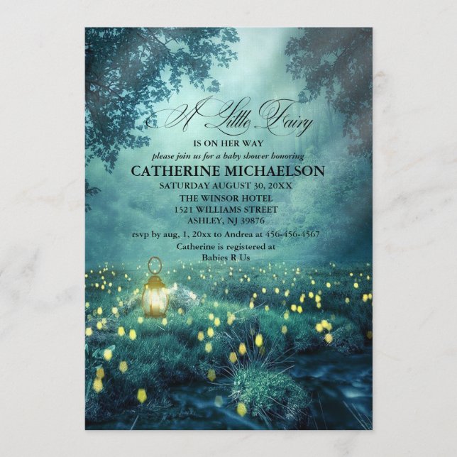 Invitation pour Baby Shower Fée de la Forêt Enchan (Devant)