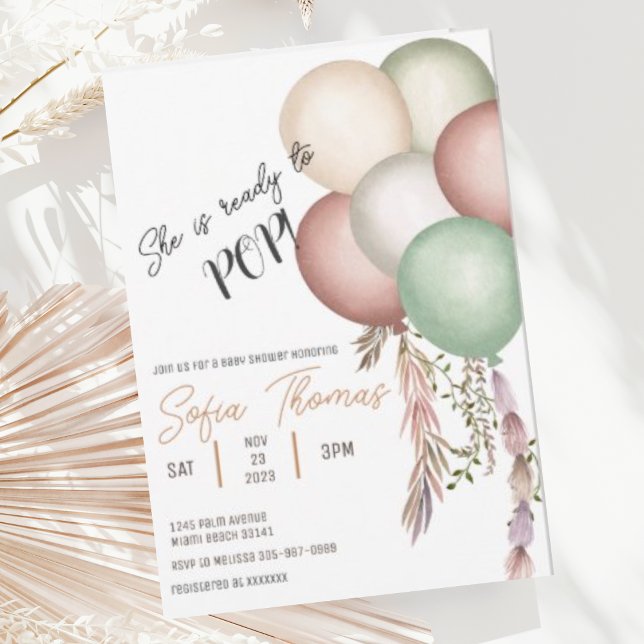 Invitation pour Baby Shower Fête de Ballons Bohème (Créateur téléchargé)