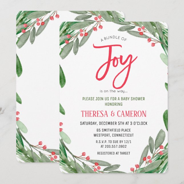Invitation pour Baby Shower Fête de Noël Gui (Devant / Derrière)