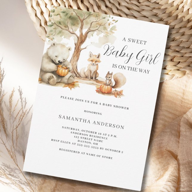 Invitation pour Baby Shower Fille Animaux de la Fo (Créateur téléchargé)