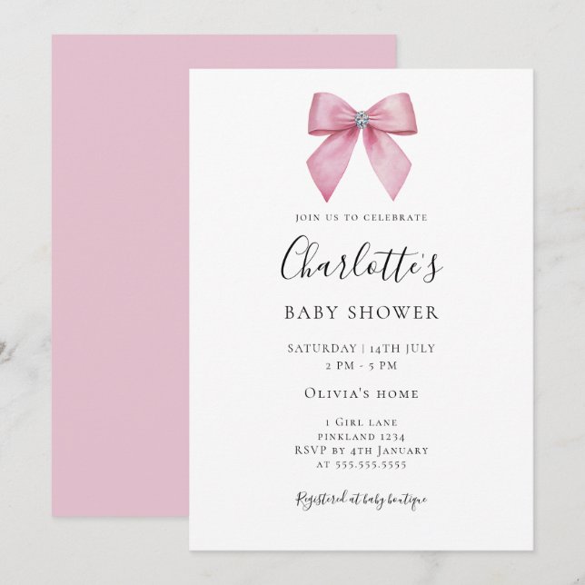 Invitation pour Baby Shower Fille Arc-en-ciel Rose (Devant / Derrière)