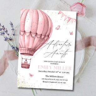 Invitation pour Baby Shower Fille au Ballon à Air