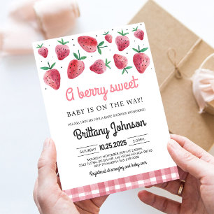 Invitation pour Baby Shower : Fille au Fraises Dou