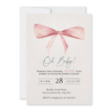 Invitation pour Baby Shower Fille au Ruban Rose