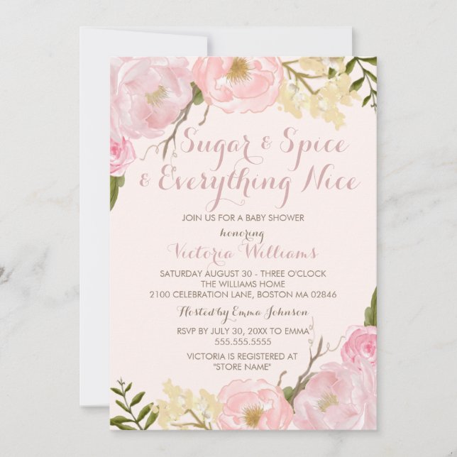 Invitation pour Baby Shower Fille au Sucre et aux  (Devant)
