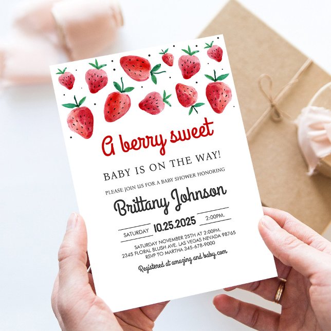 Invitation pour Baby Shower Fille aux Fraises Douc (Créateur téléchargé)