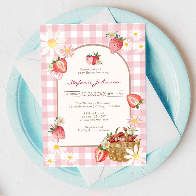 Invitation pour Baby Shower Fille aux Fraises Rose (Créateur téléchargé)